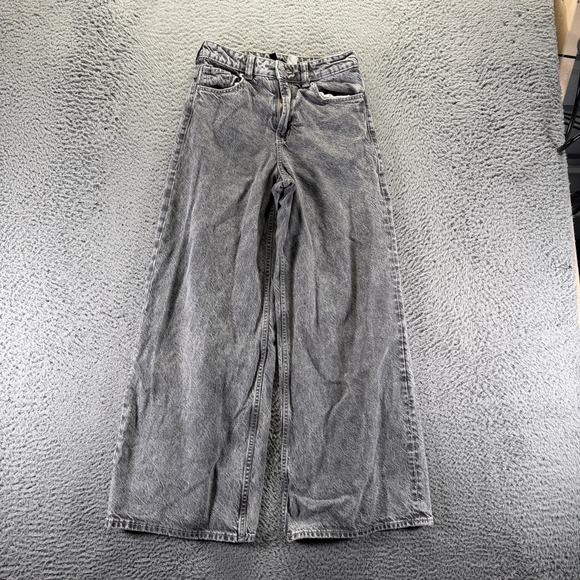 H&M Denim - H&M Divided Jeans Women 0 Gray Cotton Denim Wide-Leg Travel Workwear Dark Wash